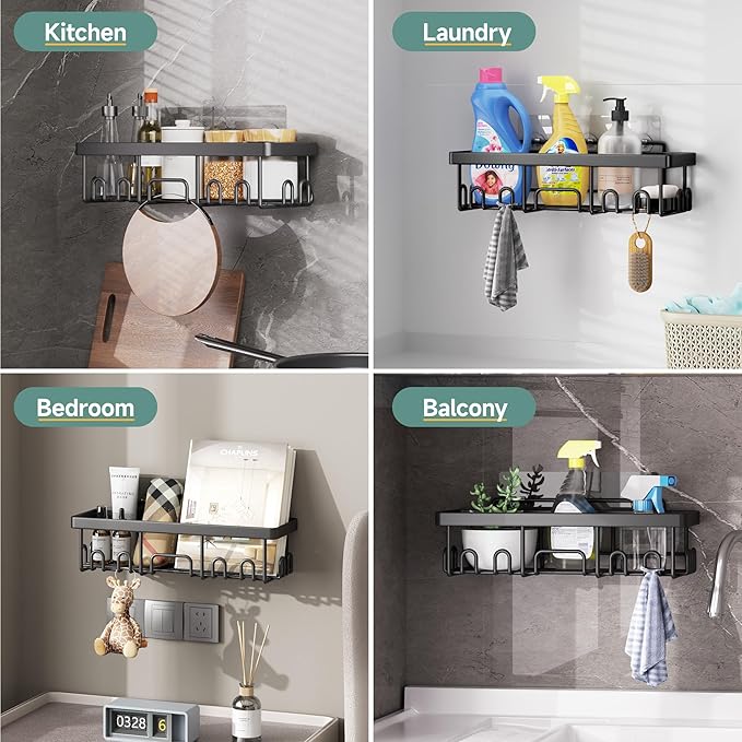 Veken Rustproof & Waterproof Shower Caddy 6-Pack, No Drilling Adhesive Shelves Rack with Soap Holder, Large Capacity Bathroom Organizers and Storage, Wall-Mounted Kitchen & Home Decor-Ruum Studio Home