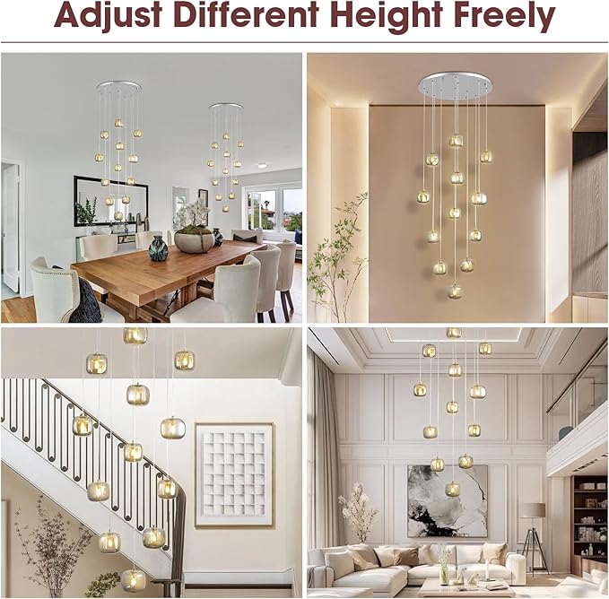 Flush Mount Chandelier,Crystal Pendant Light with 12 G9 LED Bulbs,Chandelier Hanging Flush Mount Lighting Fixtures for Spiral Staircase,Foyer,Entryway,Living Room(12 Lights,3000K)-Ruum Studio Home