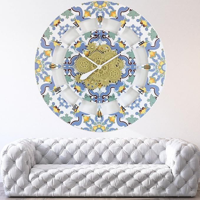 The Gears Clock Wall Clock Italy Collection with Moving Gears (Meta, 36 inch Round)-Ruum Studio Home