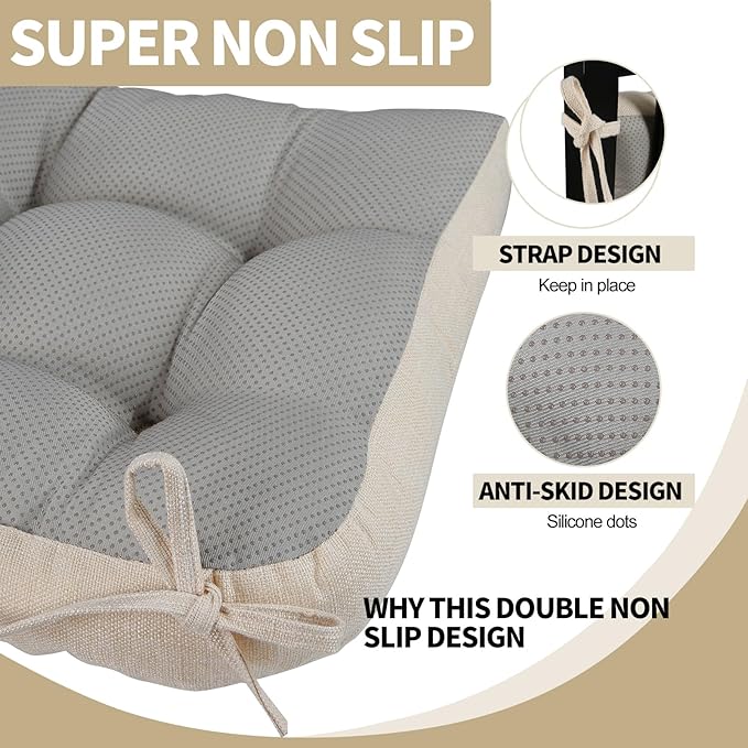 BUYUE Chair Cushion Set for Rocking Chair, Back Pillow & Seat Cushion with Ties, Original Woven Fabric Non-Slip Chair Pads for Elderly Sitting, Beige-Ruum Studio Home