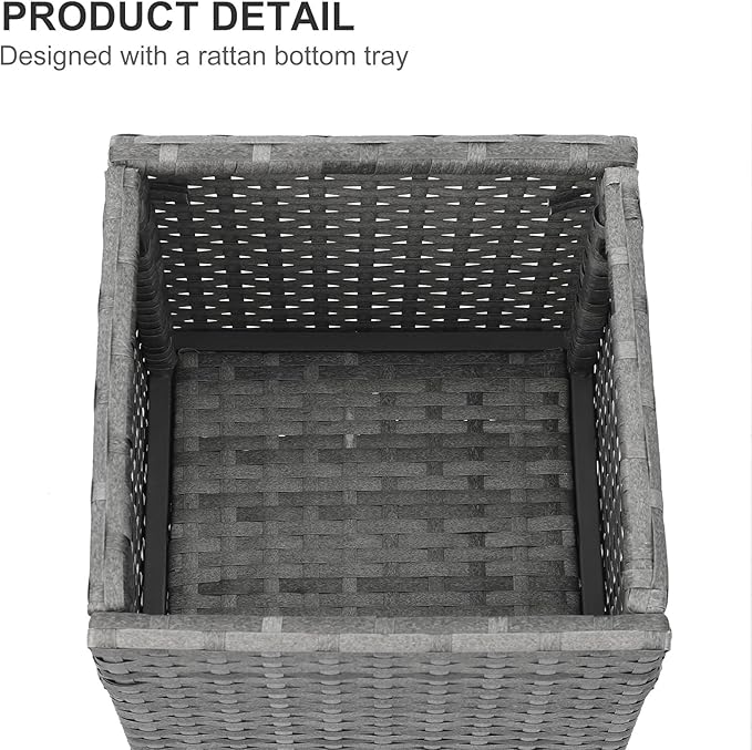 SUNNYPARK 2 Pack Tall Planters for Outdoor Plants Rattan Modern Tall Square Planter Box with Removable Liners Indoor Outdoor Porch Patio Flower Pot (12’’ x 12’’ x 24’’)-Ruum Studio Home