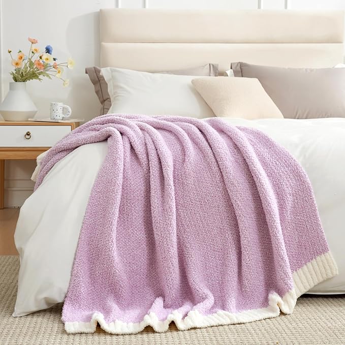 Snuggle Sac Lilac Throw Blanket for Couch, Super Soft Warm Blankets Cozy Knit Fuzzy Lightweight Throws for Sofa, Bed, Living Room, Heather Lilac, 50x70 inches-Ruum Studio Home