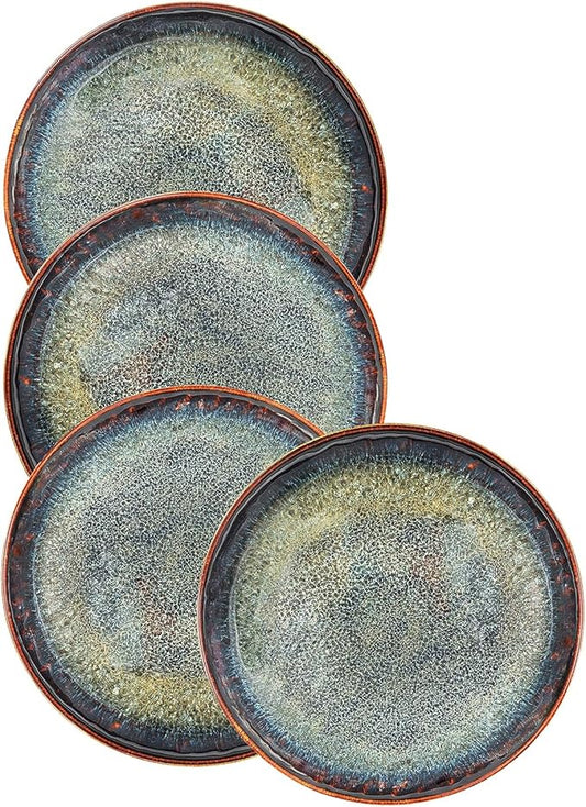 Ceramic Dinner Plates Dish Set,Set of 4,for Lunch snacks -Microwave Oven & Dishwasher Safe,Scratch Resistant,Dinnerware Kitchen Porcelain Serving Dishes 10 Inch Round-Ruum Studio Home