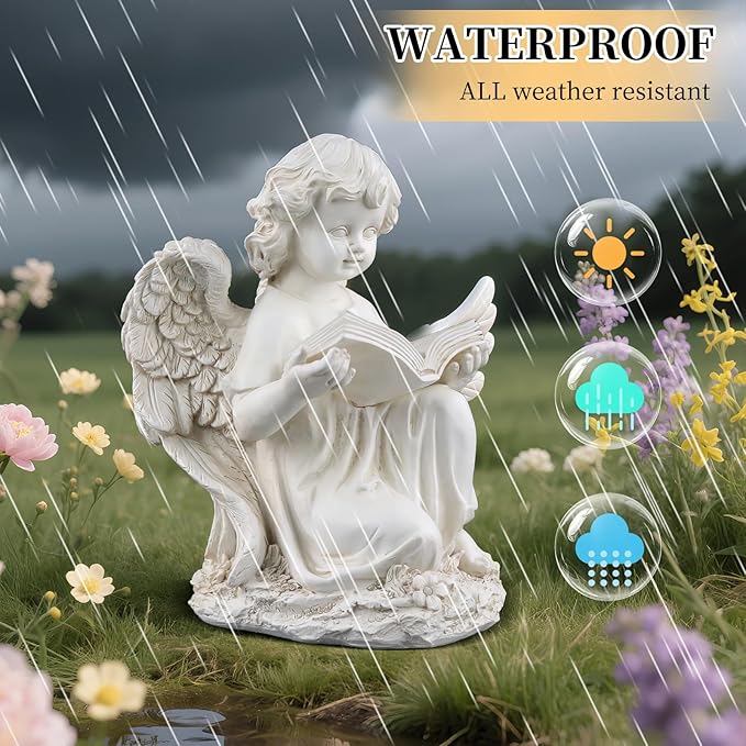 Garden Angel Statues for Outside, Solar Angel for Garden with Bible & Cemetery Decorations for Grave, Angel Figurines for Yard Patio Decor & Lawn Ornaments, Gifts for Mom Grandma Women-Ruum Studio Home