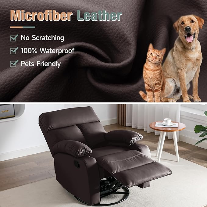 Swivel Rocker Recliner, Rocking Recliners Chair for Small Spaces, Small Rocker Recliner Chair, Nursery Rocking Chairs for Living Room, RV, Nursery, Brown-Ruum Studio Home