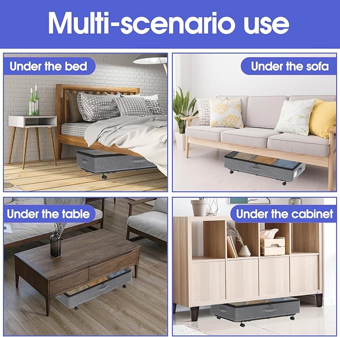 IUI Under Bed Storage with Wheels, 50L Capacity Under Bed Storage Containers, Under Bed Clothes Storage Containers with Clear Lid, Under Bed Storage Bins for Clothes,Shoes,Books,Toys,Gray,2 Pack-Ruum Studio Home