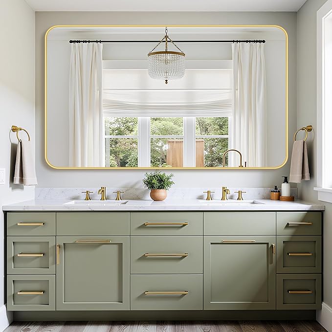 Bathroom Mirror 60" x 36", Large Rectangle Wall Mirror, Gold Metal Frame Wall Mounted Mirrors for Bathroom, Vanity, Bedroom, Entryway Decor(Horizontal/Vertical)-Ruum Studio Home