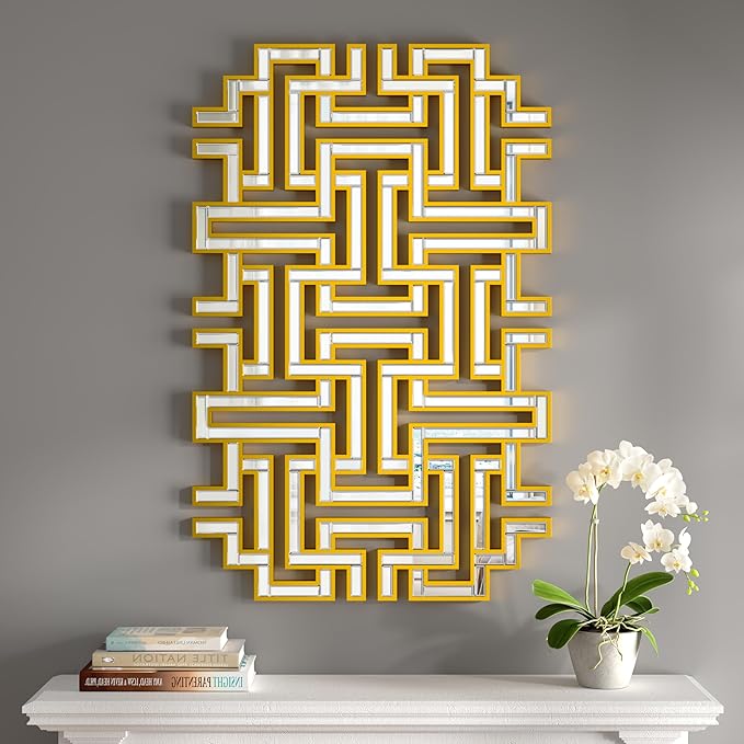 KOHROS Large Modern Gold Wall Mirror - 46.5"x30" Geometric Maze Design Decorative Mirror for Home Decor Living Room Entryway Hallway Farmhouse, Mirrors for Wall Decor-Ruum Studio Home