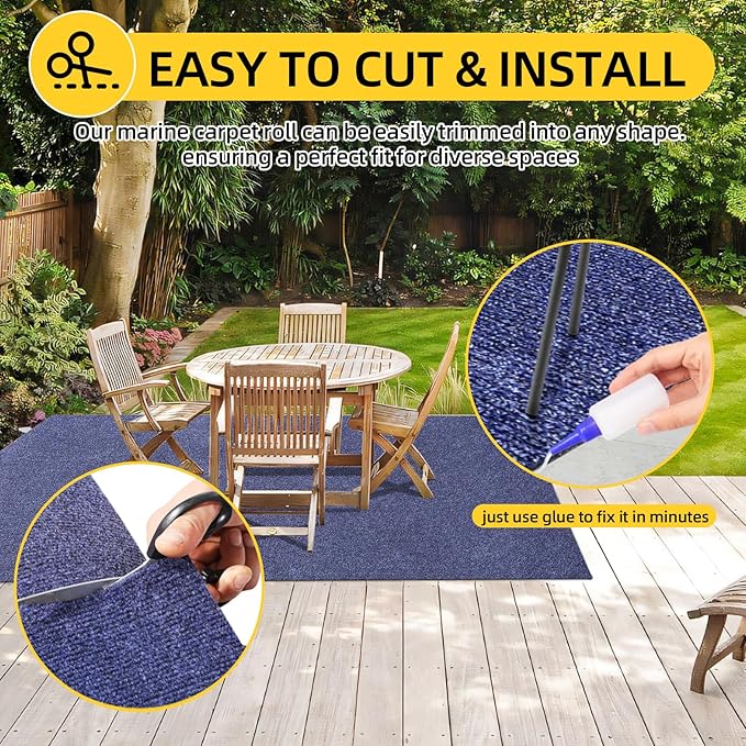 Marine Carpet,5 FT x 10 FT Deep Blue Indoor Outdoor Carpet 0.2" Thick Boat Carpet with Water-Proof TPE Backing, Non-Slide Outdoor Marine Carpet Roll for Home, Patio, Porch, Deck-Ruum Studio Home