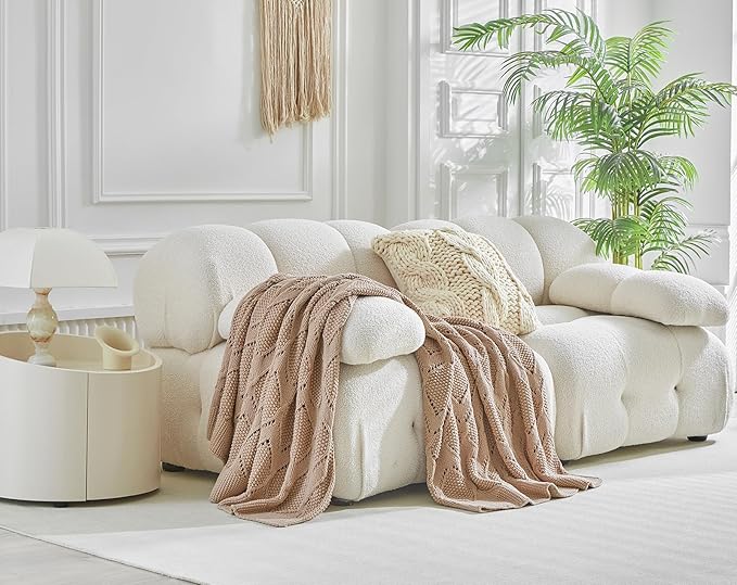 Longhui bedding Chunky Cotton Knit Throw Blanket for Couch, Sofa, Bed, or Chair, Decorative Breathable Fall Cable Knit Blanket 60 x 80 Inches, Pink Rose-Ruum Studio Home