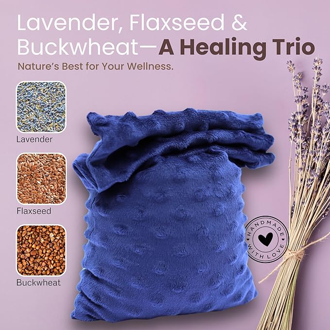 Microwave Heating Pad for Cramps, Aches & Pains - Weighted Microwavable Heating Pad – Moist Heat Therapy for Back, Neck, and Shoulders – Made in USA with Lavender, Flaxseed, and Buckwheat-Ruum Studio Home