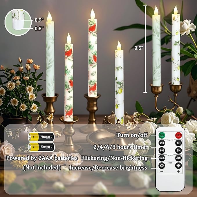 Lemon Flameless Taper Candles with Remote and Timer Flickering Flame Battery Operated Taper Candles for Home Bedroom Wedding Party Fall Christmas Summer Decor 9.6"-Ruum Studio Home