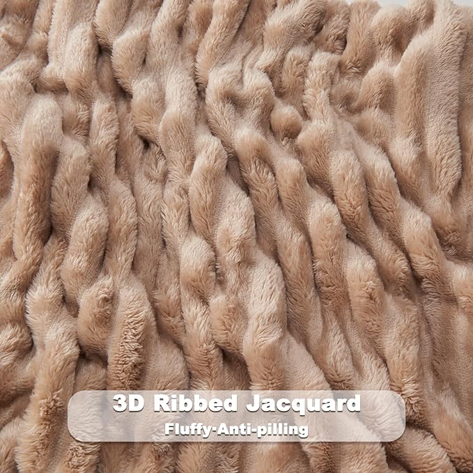 NEWCOSPLAY Super Soft Throw Blanket Taupe Premium Silky Flannel Fleece 3D Ribbed Jacquard Lightweight Bed Blanket All Season Use (Taupe Ribbed, Throw(40"x50"))-Ruum Studio Home