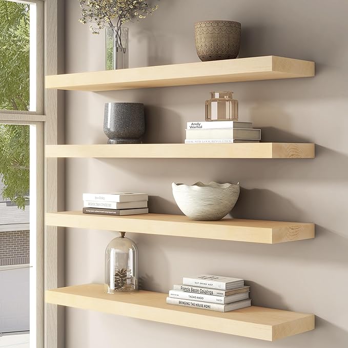 Floating Shelves for Wall, USA-Sourced Maple Wood 55 Inch Long Wall Shelves, Natural Wooden Mounted Picture Ledge Shelf, Nursery Book Storage Shelf Kids Bookshelf, Display Shelf for Bathroom-Ruum Studio Home