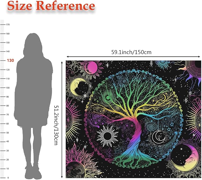 AACKart Blacklight Tapestry for Bedroom - Spiritual Tree of Life Wall Tapestry Glow in the Dark Wall Hanging 59.1 x 51.2 inches-Ruum Studio Home