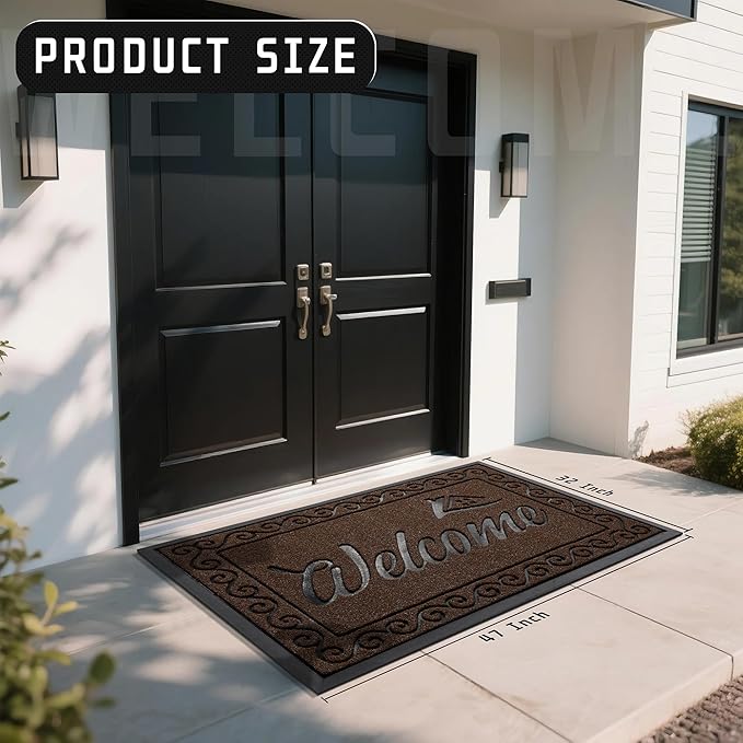 Yimobra Welcome Mat Outdoor Indoor, Waterproof Heavy Duty Front Door Mat Outside Entrance, Extra Sturdy Non-Slip Doormat, Low Profile, Dirt Trapping, 47x32 Inches, Coffee-Ruum Studio Home