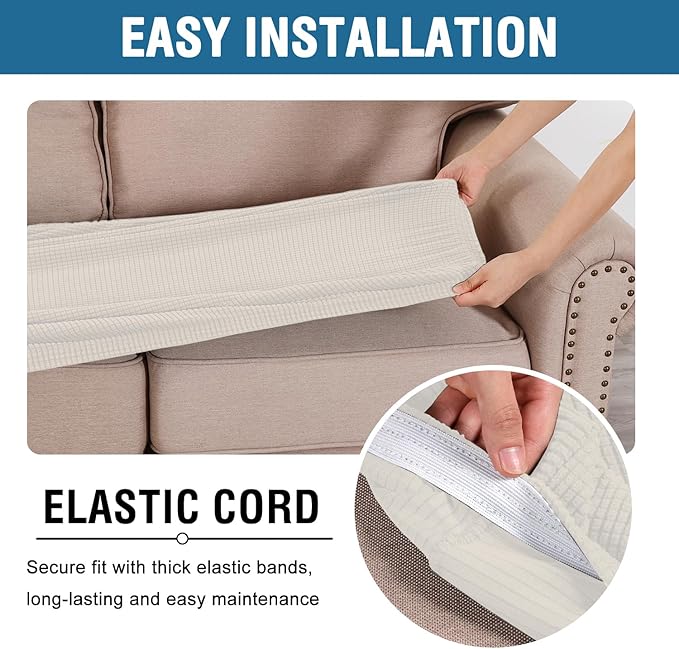 H.VERSAILTEX Super Stretch Individual Seat Cushion Covers Sofa Covers Couch Cushion Covers Slipcover Sets Thick Jacquard Textured Twill Fabric (1 Piece Sofa Cushion Cover, Porcelain)-Ruum Studio Home