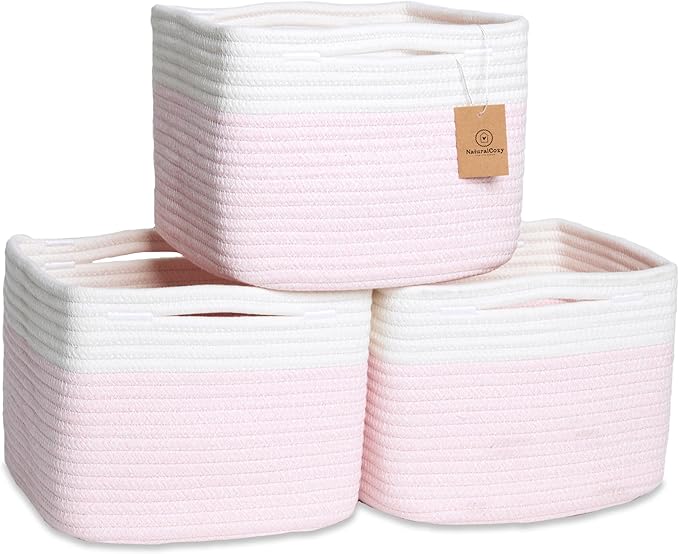 NaturalCozy Storage Cubes 9”x9”x7”Cotton Rope Woven Baskets for Organizing 3-Pack | 9 Inch Cube Storage Bin | Small Basket for Shelf Nursery, Pantry, Decorative Plant, Bathroom Closet, Toy Gift-Ruum Studio Home