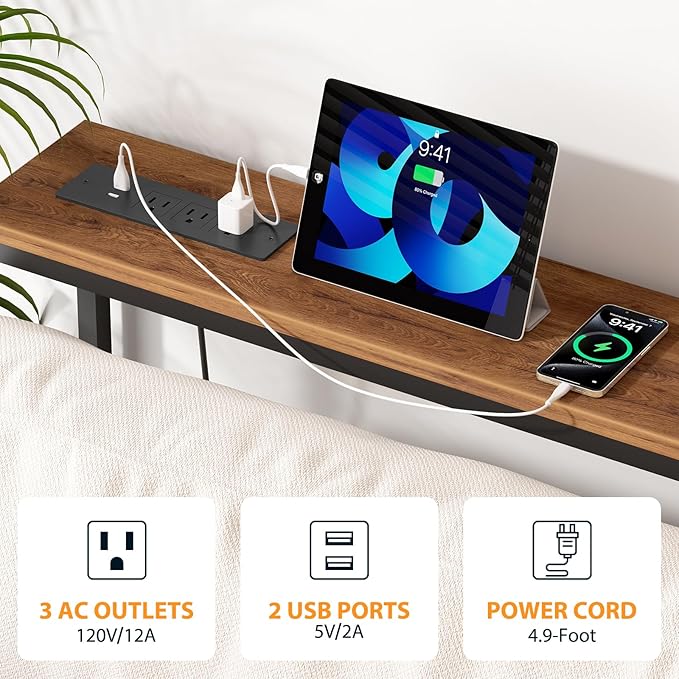 80.7'' Narrow Sofa Table with 2 Power Outlets (6 AC Outlets & 4 USB Ports), Thin Console Tables Narrow Long, Behind Couch Table Skinny for Entryway, Living Room, Hallway, Foyer, Rustic Brown-Ruum Studio Home