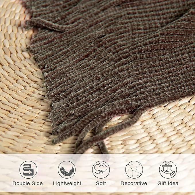 lifein Throw Blanket for Couch, Soft Boho Decor Bed Throw,Cozy Brown Knitted Chenille Small Farmhouse Lightweight Throw for Spring(Brown,50 * 60")-Ruum Studio Home