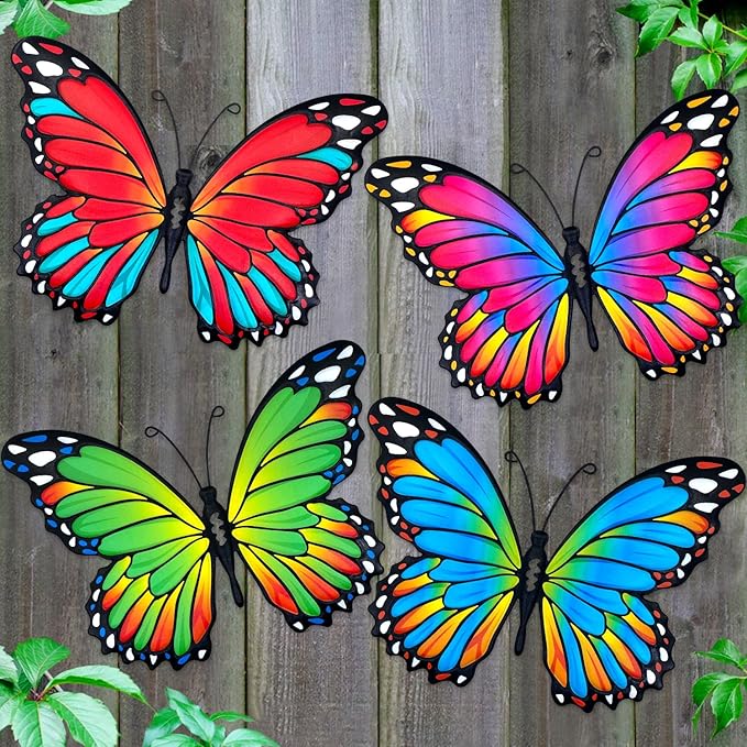 Oraytteo Metal Butterfly Wall Decor, 4pcs Butterflies Wall Art Hanging Sculptures for Outdoor Indoor Fence Patio Yard Tree Garden Home Decorations, Housewarming Gift for Mom Friends-Ruum Studio Home