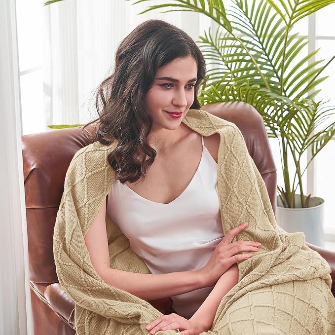 inhand Knitted Throw Blanket for Couch and Bed, Soft Living Room Home Decor Knitted Blanket with Tassel, Outdoor Lightweight Breathable Summer Blanket, Farmhouse Warm Woven Decorative, 50"x60"-Ruum Studio Home