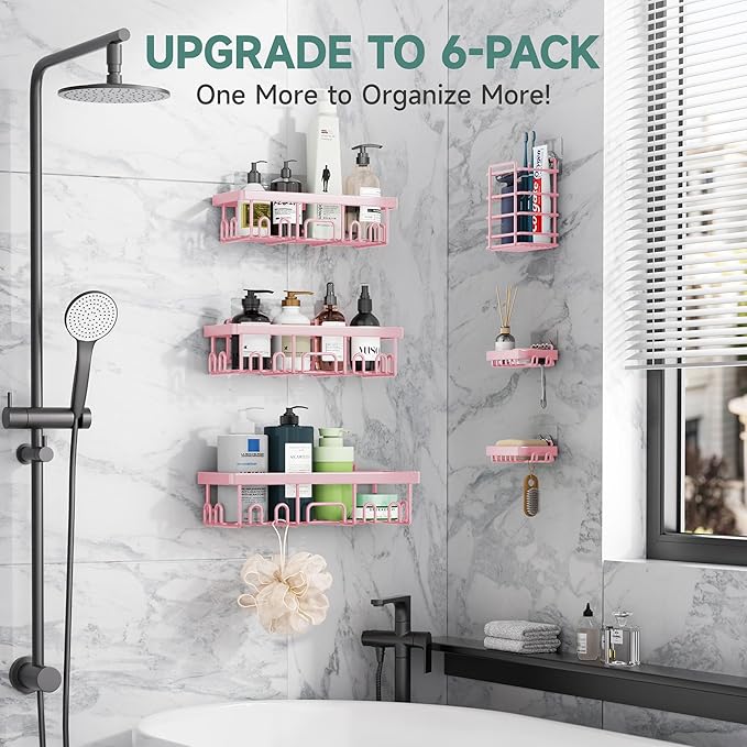 Veken Rustproof & Waterproof Shower Caddy 6-Pack, No Drilling Adhesive Shelves Rack with Soap Holder, Large Capacity Bathroom Organizers and Storage, Wall-Mounted Kitchen & Home Decor-Ruum Studio Home