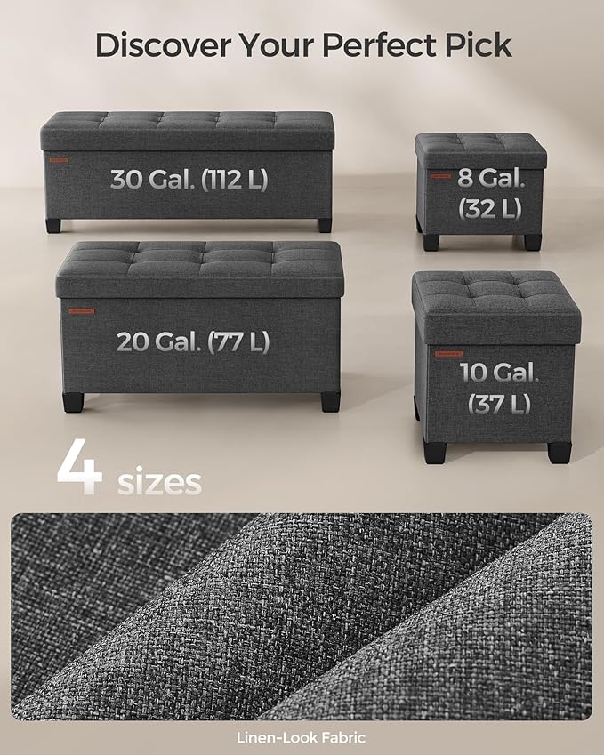 SONGMICS Storage Ottoman Bench, Foldable Foot Rest with Legs, 15 x 30 x 15.2 Inches, End of Bed Bench, Storage Chest, Load up to 660 lb, for Living Room, Bedroom, Entryway, Slate Gray ULSF16GYZ-Ruum Studio Home