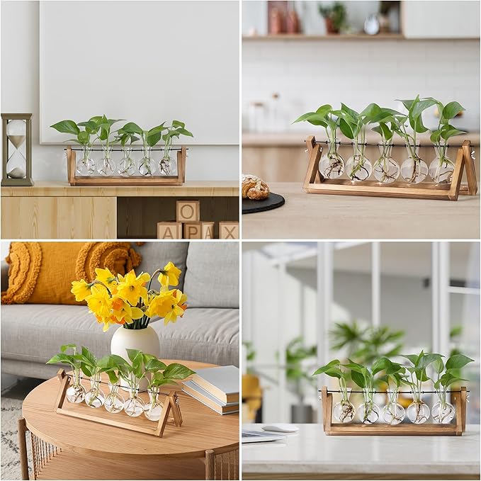 YIBOT Propagation Stations,Plant Terrarium with Wooden Stand,Plant Lover Gifts for Women for Hydroponics Plants Home Garden Wedding Decor(5 Bulb Vase)-Ruum Studio Home