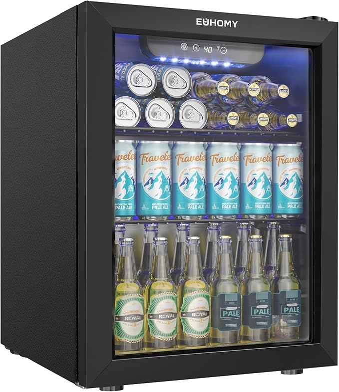 EUHOMY Beverage Refrigerator Cooler - 68 Can Mini Fridge with Glass Door for Soda, Beer, Wine, Small Refrigerator with Digital Temperature Control and Adjustable Shelves for Home Office Bar, 1.7 Cu.ft-Ruum Studio Home