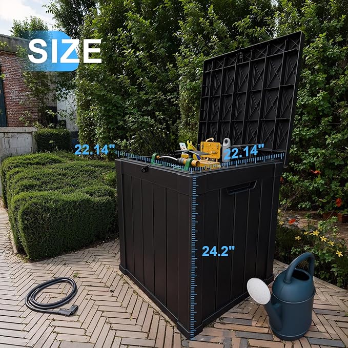 50 Gallon Deck Box Large Outdoor Storage for Patio Furniture,Outdoor Cushions,Garden Tools,Picnic Supplies and Pool Supplies,Waterproof,Resin,Lockable(Black)-Ruum Studio Home