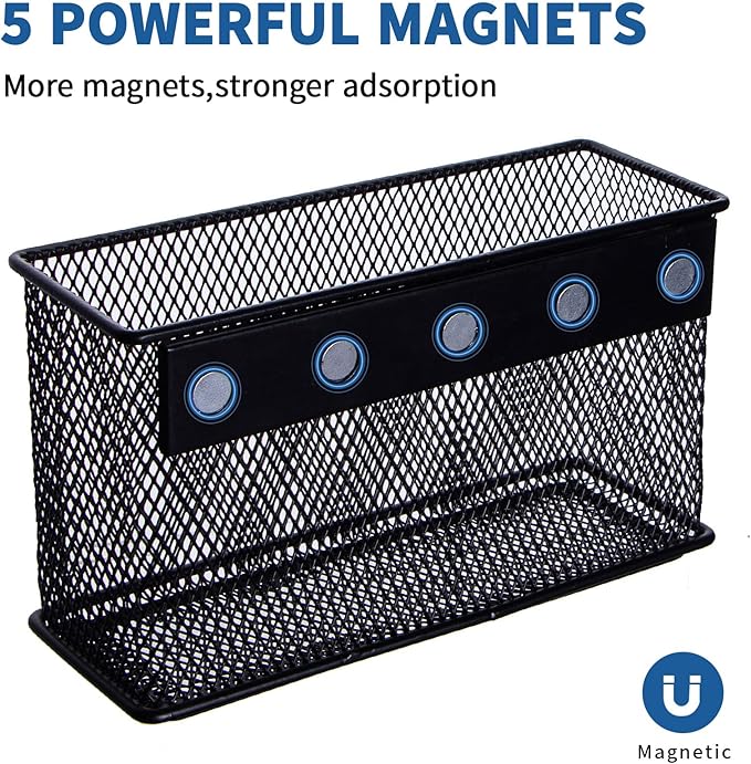 dedoot Magnetic Basket for refrigerator Storage Magnetic Pencil Holder Basket Mesh Black Strong Magnetic Pen Holder for Refrigerator,Whiteboard, Locker, Home and Office Organizer, 6.3x2.3x3.6inch-Ruum Studio Home
