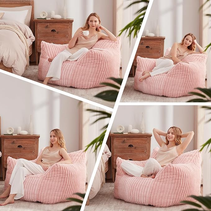 Giant Bean Bag Chairs for Adults Teens, Large Bean Bag Sofa Chairs with Filling Comfy Fuzzy BeanBag Chair with Armrests for Bedroom Living Room Reading-Ruum Studio Home