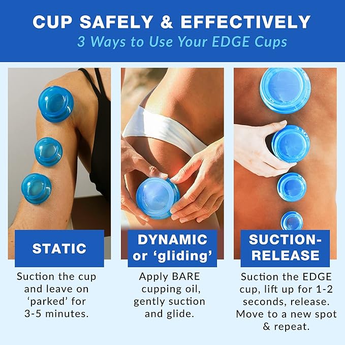 Lure Essentials Edge Silicone Cupping Set, Cupping Kit for Massage Therapy, Long Lasting Cups for Professional & Home Use, Body Sculpt Cup for Cellulite, Ultra Transparent Blue (8 Count)-Ruum Studio Home