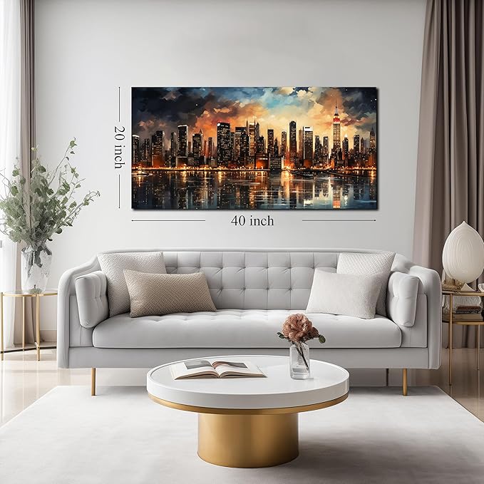 New York City Canvas Wall Art for Bedroom Modern Wall Pictures for Living Room Home Office Wall Decor Size 20 x 40 Inch-Ruum Studio Home