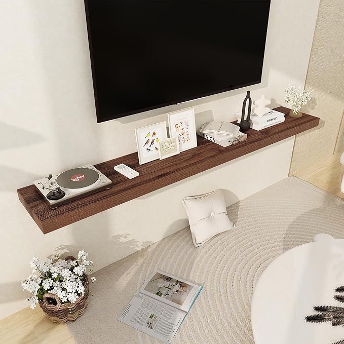 Fun Memories 72 Inch Floating Shelf, 12 Inch Deep Wall Shelf for Fireplace Mantel, Deep Storage Shelves for Home & Office, Wall Shelves with Invisible Bracket, Walnut, Set of 1-Ruum Studio Home