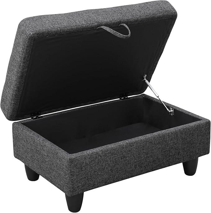 Ottoman Rectangular Storage Ottoman Bench, Flannel Footrest Stool Footstool with Lid for Living Room, Bedroom, Entryway, Black Gray, 35"x23.5"x17.5"-Ruum Studio Home