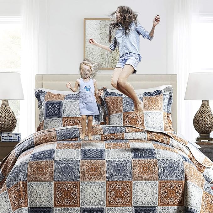 NEWLAKE Quilt Bedspread Sets-Color Block Pattern Reversible Coverlet Set,King Size-Ruum Studio Home