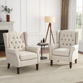 UIXE High Back Accent Chairs Set of 2, Upholstered Armchair in Fabric for Living Room, Retro Wingback Arm Chair Comfy Single Sofa Bedroom Reading Seat with Solid Wood Legs - Beige-Ruum Studio Home