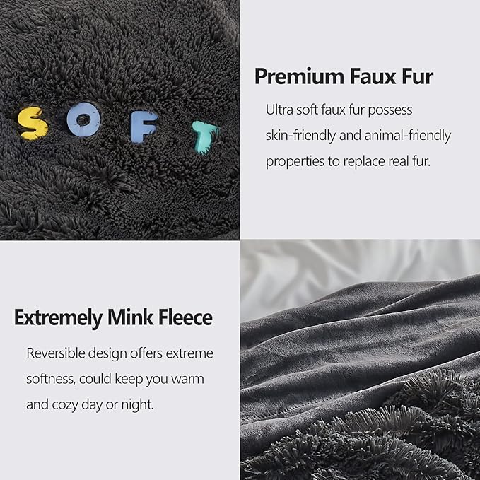 GONAAP Fuzzy Faux Fur Throw Blanket Dark Grey Super Soft Cozy Plush Fuzzy Shaggy Blanket for Couch Sofa Bed (Dark Grey, Throw(50"x60"))-Ruum Studio Home
