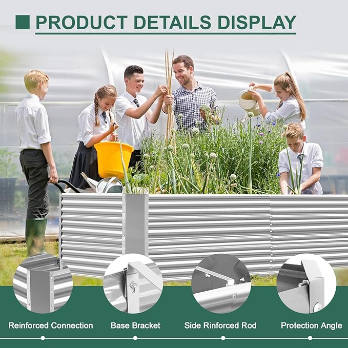 Land Guard 8x4x3ft Rectangular Galvanized Raised Garden Beds, Large-Capacity Metal Planter Box Outdoor, Durable Deep Raised Garden Bed 3ft Tall, Raised Beds for Gardening Vegetables, Classic Silver-Ruum Studio Home