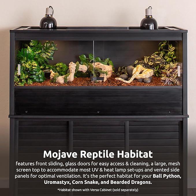New Age Pet ECOFLEX 48 in Mojave Reptile Lounge in Espresso Black, Durable Wood Plastic Composite Habitat with Vented Side Panels, Removable Sliding Glass Doors, and Mesh Screen Top for Lamp Setup,-Ruum Studio Home
