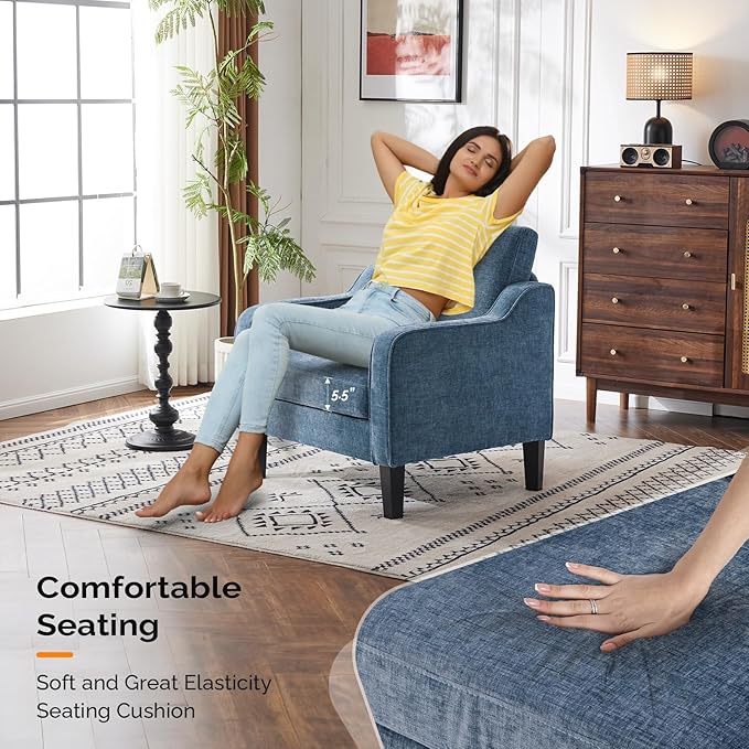 VINGLI Mid Century Modern Accent Chair Set of 2,Navy Blue Chenille Chairs for Living Room Upholstered Armchair with Scooped Arms for Bedroom,Apartment,Studio,Office,Waiting Room-Ruum Studio Home