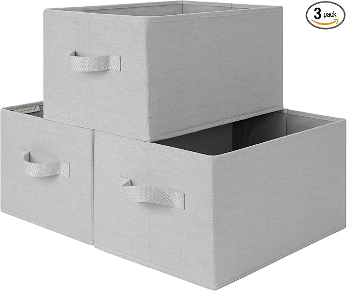 StorageWorks Storage Baskets for Shelves, Foldable Fabric Closet Storage Bins with Handles, Fabric Storage Bins Clothes Organizer, Light Grey, 3-Pack, Large-Ruum Studio Home