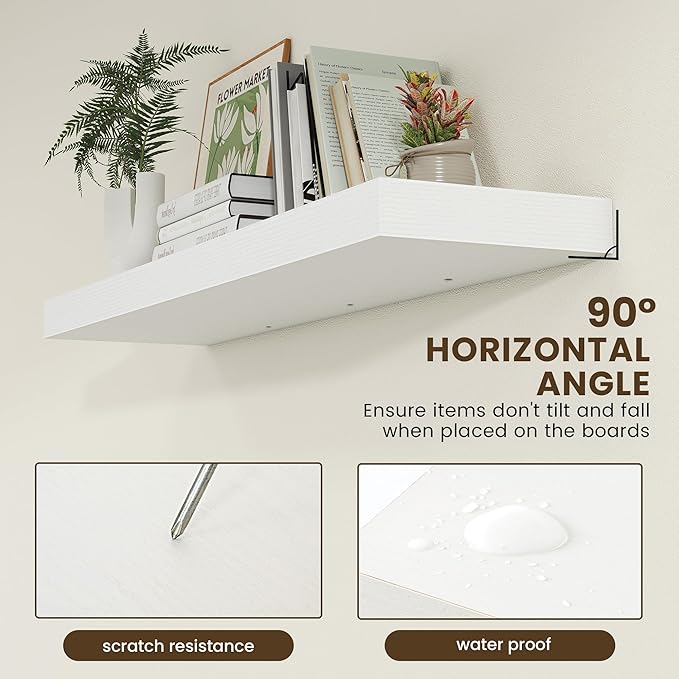 White Floating Shelves for Wall - 48 Inch Wide x 12 Inch Deep Wall Shelves Set of 1 - Rustic Wood Shelves for Living Room, Bathroom, Laundry Room, Bedroom, Kitchen, Home Office-Ruum Studio Home