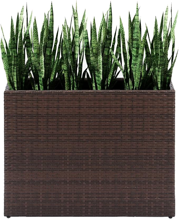 LEWIS&WAYNE Tall Planters for Outdoor Plants Handmade Wicker Large Rectangular Block Planter Box with Removable Liners Modern Planter for Indoor Outdoor Patio Deck - Brown-Ruum Studio Home