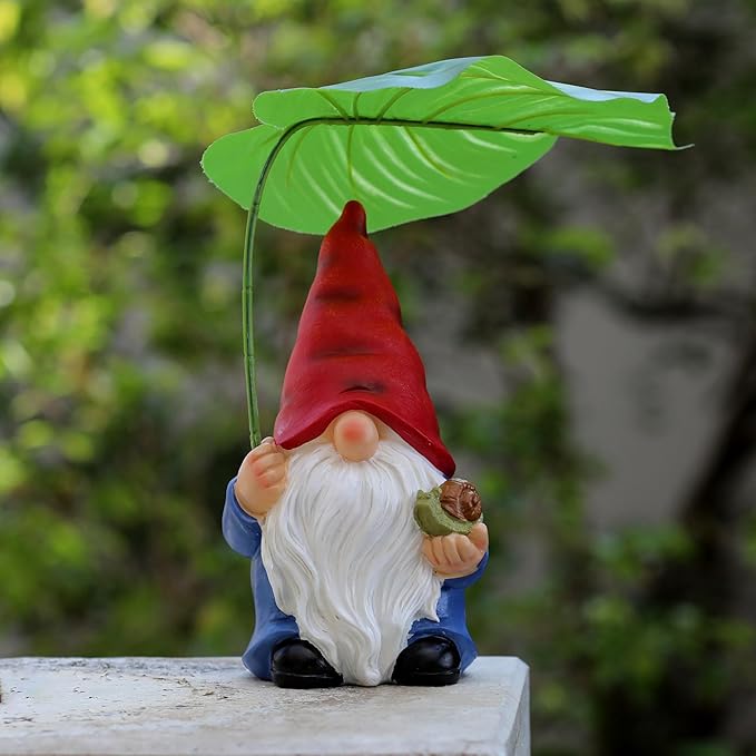 Garden Gnome Statue Decoration with Leaf Umbrella, 7.5” Figurine Ornament for Indoor Outdoor Home Patio Yard Lawn, for Gnome Lovers & Garden Enthusiasts，Mom，Women-Ruum Studio Home