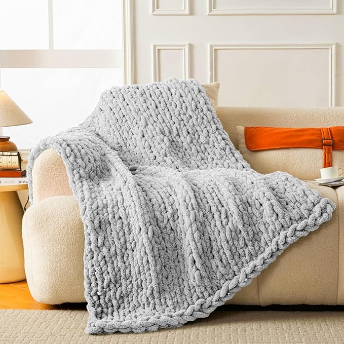 Ultra Soft Chunky Knit Blanket Throw -50x70 Hand Knitted Warm Chenille Throw Blanket, Home Decor Soft Thick Yarn Cable Knit Blanket Breathable Fleece Banket Christmas for Couch Bed Sofa Best GIF-Ruum Studio Home