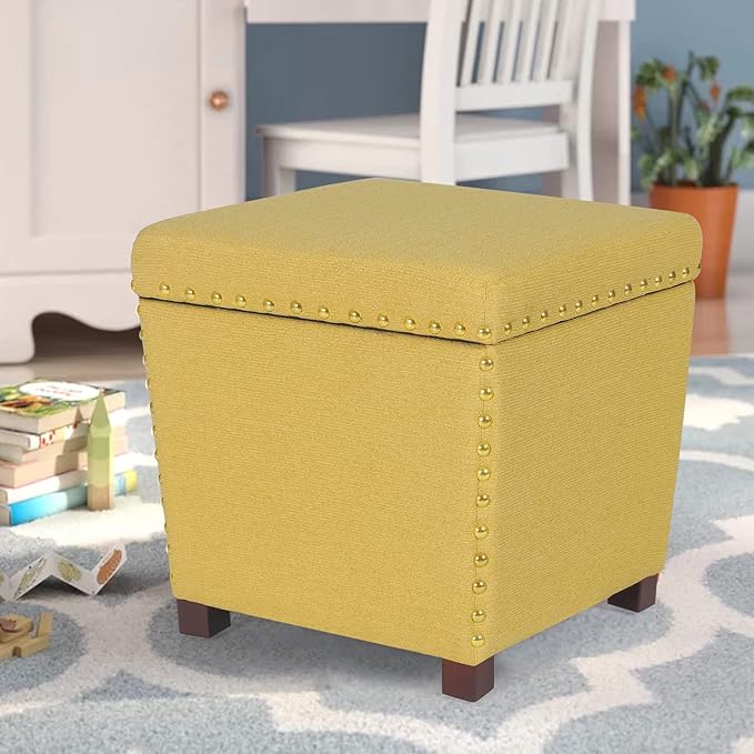 Adeco Square Storage Ottoman with Hinged Lid, Modern Accent Bench Footrest Stool, Coffee Table for Living Room Bedroom,Yellow Large-Ruum Studio Home