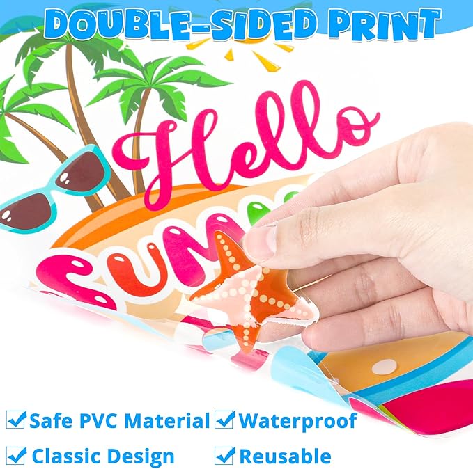 9 Sheets Summer Window Clings, Double Sided Summer Window Clings for Glass Windows, Hello Beach Decals, Sun Watermelon Pattern Stickers for Home Office Accessories Decorations-Ruum Studio Home